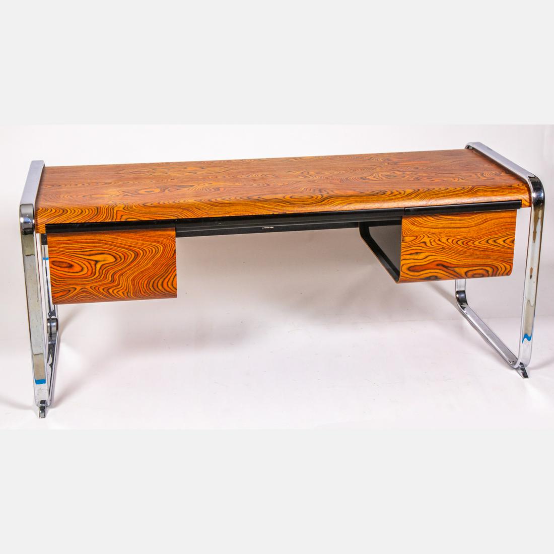 Peter Protzman for Herman Miller Zebrawood and Chrome Executive Desk (1 of 7)