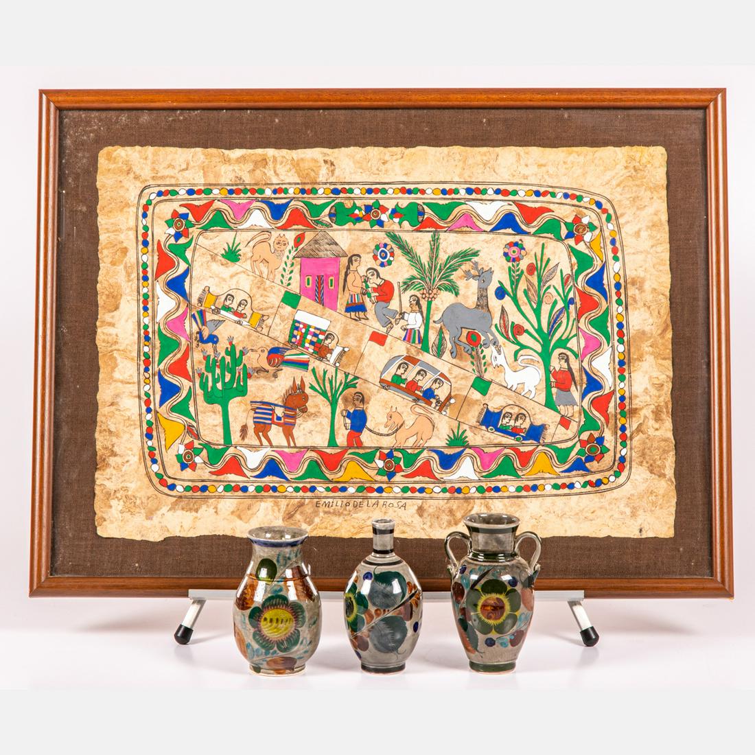 Emilio de la Rosa (Mexican, 20th Century) Amate Bark Paper Painting (1 of 6)