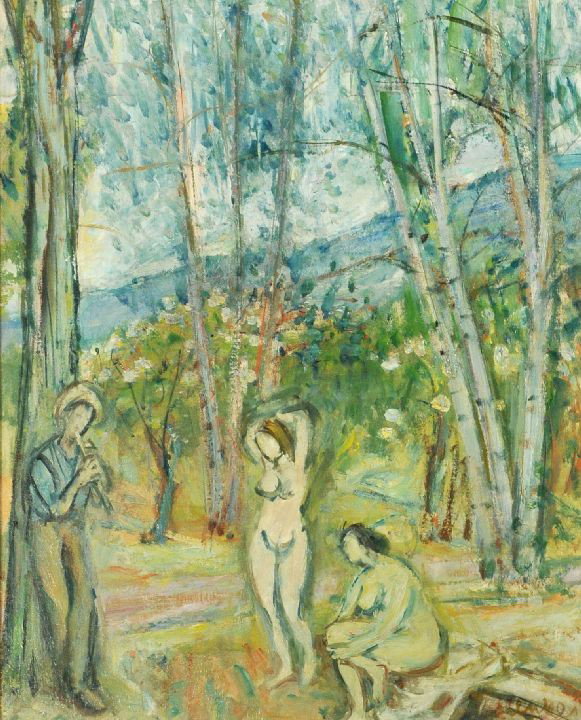 Sigmund Menkes (1896- 1986) Figures in a Forest, Oi