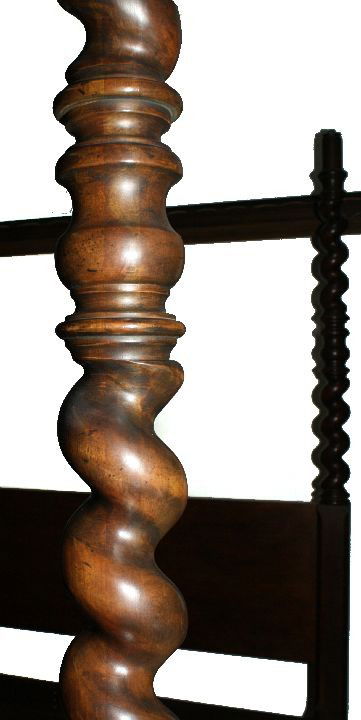 A Baker Furniture Mahogany Four Poster Canopy Bed: A Baker Furniture Mahogany Four Poster Canopy Bed with Spiral Turned Posts, 20th Century. h: 95 x w: 80 x d: 93 in.
