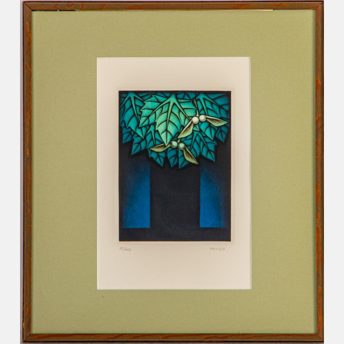Kazuhisa Honda (Japanese, b. 1948): Kazuhisa Honda (Japanese, b. 1948) Maple Tree, Mezzotint in four colors, Signed and numbered 52/250 in pencil. The Print Club of Cleveland Publication No. 65 for 1987. Framed dimensions: H: 17 1/4 x W