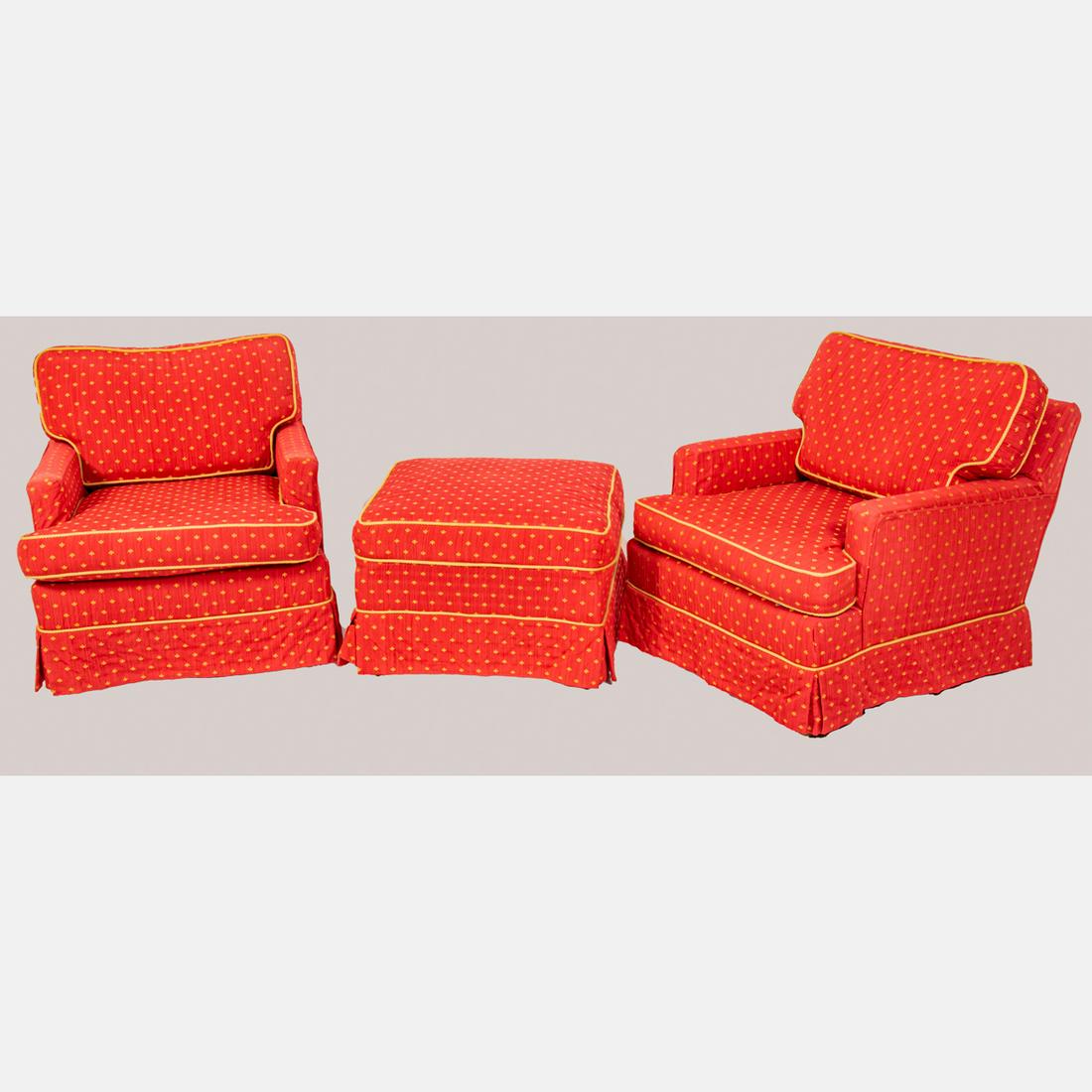 A Pair of Contemporary Upholstered Club Chairs, with Ottoman (1 of 3)