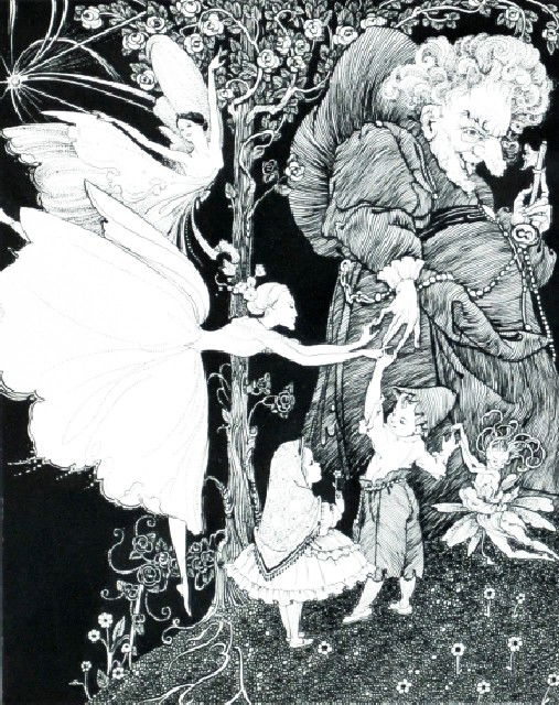 Reed A. Thomason (1939-2009): Reed A. Thomason (1939-2009) Fairy Tale Illustrations (4) Pen and ink, Signed and dated 1971 lower right. Frame size: 23.75 x 20.75 inches. h: 11.50 x w: 9.50 in.