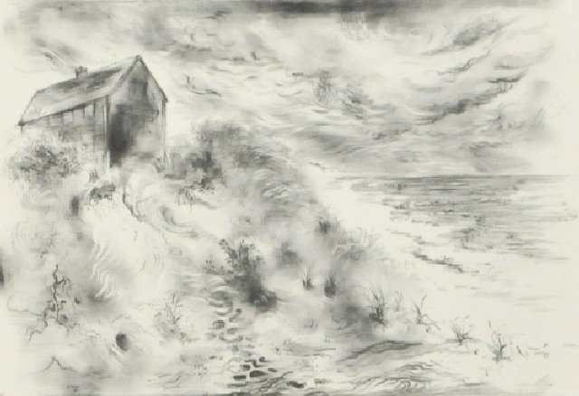 George Grosz (1893-1959) Storm Clouds, Cape Cod: George Grosz (1893-1959) Storm Clouds, Cape Code, 1949, Lithograph, Signed lower right. Cleveland Print Club Edition. h: 8.75 x w: 13 in.