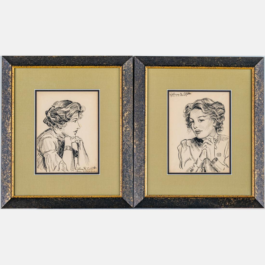 William R. Collett (Austalian, 1810-1882): William R. Collett (Austalian, 1810-1882) Gibson Girls, Two ink on paper, Each signed. Upper left William R. Collett from C.D. Gibson, the other signed and titled lower right. Dimensions of each: H: 1
