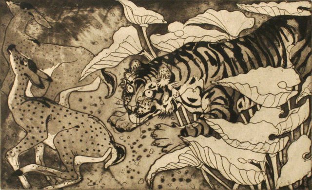 Orovida Camille Pissarro (1893-1968) The Ambush, 1: Orovida Camille Pissarro (1893-1968) The Ambush, 1939, Etching and aquatint, Signed in pencil lower right. Cleveland Print Club Publication no' 17. h: 10.50 x w: 15.50 in.