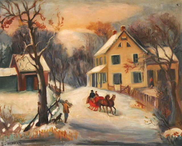 Attributed to Sali Herman (1893-1993) Winter Scene,: Attributed to Sali Herman (1893-1993) Winter Scene, Oil on canvas board, Signed lower left S. HERMAN. h: 24 x w: 30 in.