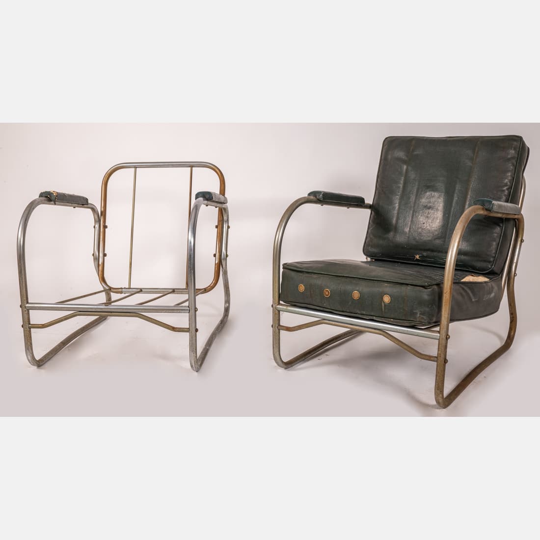 Pair of K.E.M. Weber Style Deco Tubular Chrome Lounge Chair Frames: A Pair of K.E.M. Weber (1899-1963) Style Deco Tubular Chrome Lounge Chair Frames, 20th Century, H: 27 5/8 W: 25 1/2 D: 31 in. From the Estate of Douglas W. Lucak The absence of a condition statement d