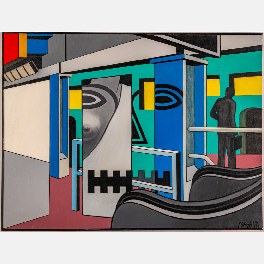 James Massena March (American, 1953-2021): James Massena March (American, 1953-2021) Subway Station, Oil on canvas, Signed lower right. H: 36 W: 48 in. From the Estate of James Massena March. The absence of a condition statement does not imply