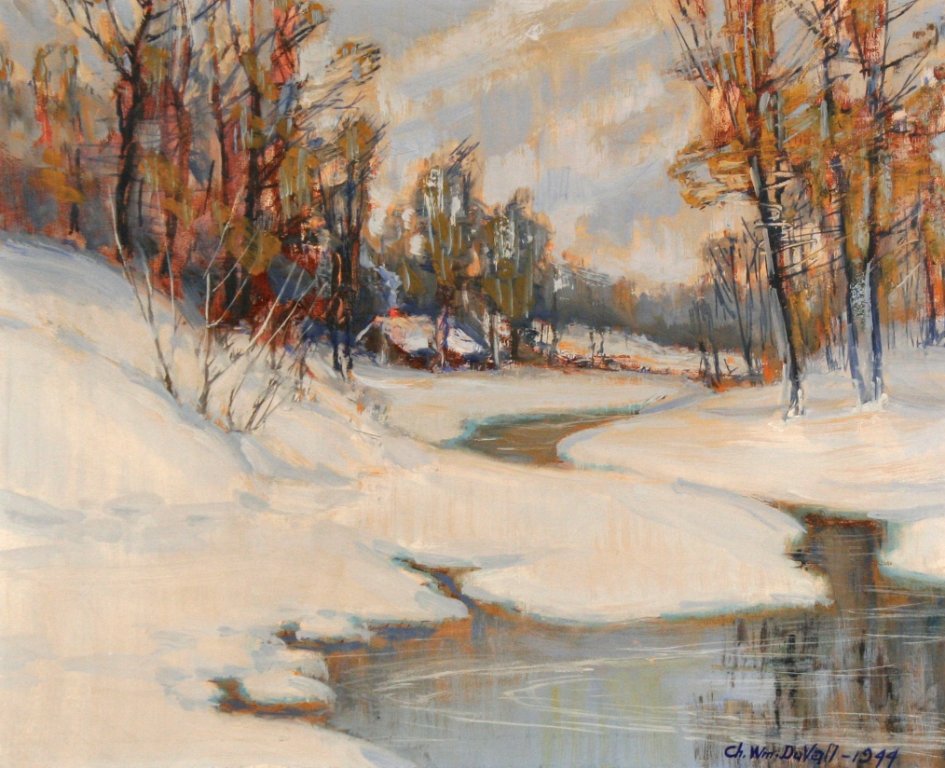 Charles William Duvall (1865-1966) Snow Scene, Oil: Charles William Duvall (1865-1966) Snow Scene, Oil on canvas, Signed and dated 1944 lower right. h: 21.50 x w: 26.50 in.