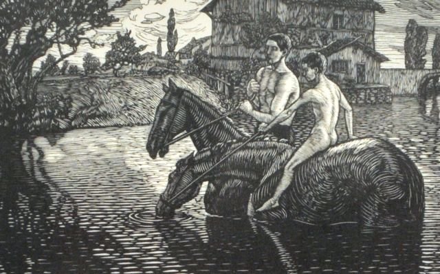 Paul Emile Colin (1882-1949) Le Bain des Chevaul (: Paul Emile Colin (1882-1949) Le Bain des Chevaul (Einville), 1905, Wood engraving, Numbered '41/50' in graphite lower left, titled in graphite lower middle and signed 'P. E. Colin' in graphite lower r