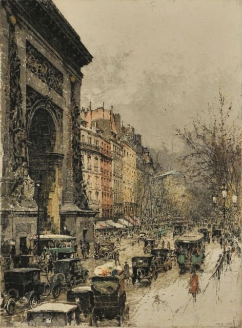 Luigi Kasimir (1881-1962) Paris, Colored etching: Luigi Kasimir (1881-1962) Paris, Colored etching, Signed in graphite lower middle, titled 'Paris' and dated 1925 in plate lower right. h: 21 x w: 15.50 in.