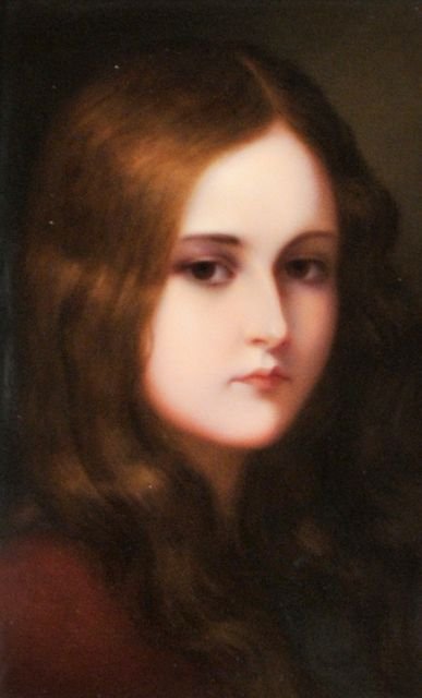 A KPM Porcelain Plaque 'Portrait of a Young Girl': A KPM Porcelain Painted Plaque 'Portrait of a Young Girl', 19th Century, Unsigned. h: 9 x w: 6 in.