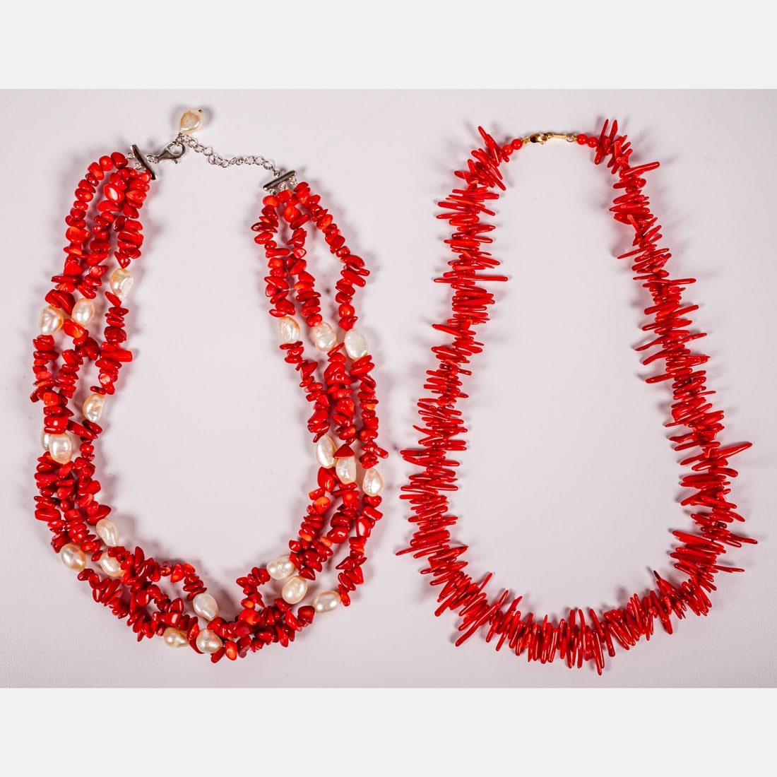Two Red Coral Beaded Necklaces (1 of 6)