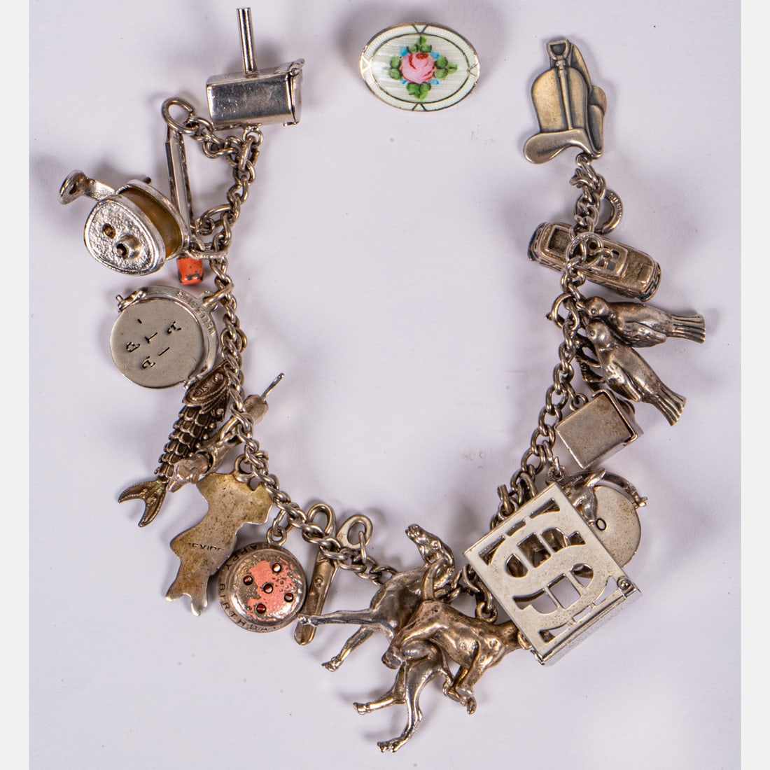 Vintage Sterling Silver and Silver Plated Charm Bracelet (1 of 5)