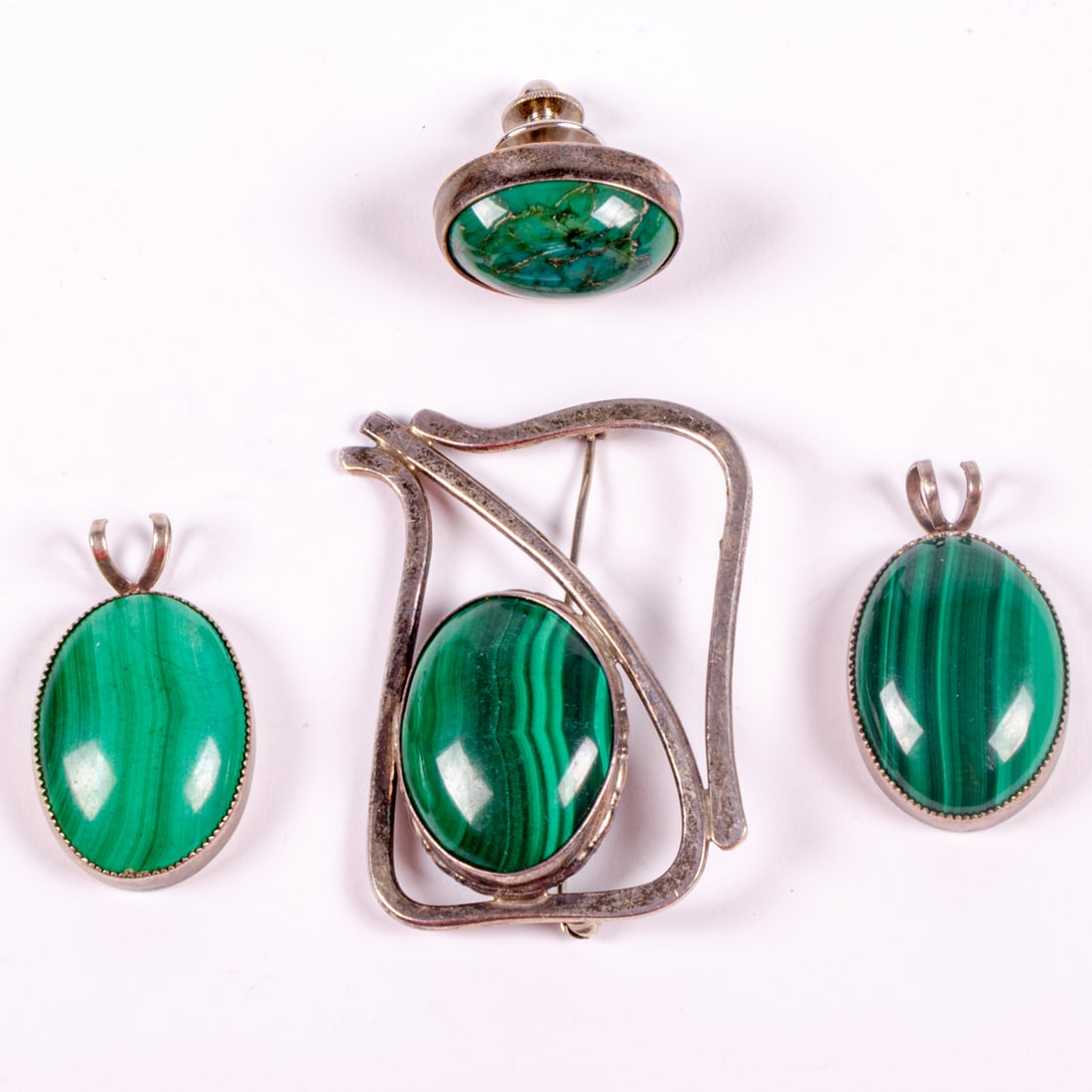 Four Silver, Malachite and Turqouise Jewelry Items (1 of 5)