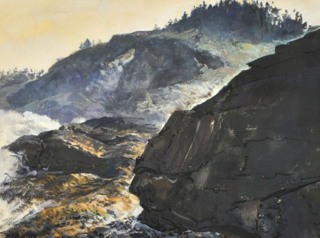 Andrew George Winter (1893-1958) Rocky Coastal Scen: Andrew George Winter (1893-1958) Rocky Coastal Scene, Watercolor on paper, Signed lower left. Height: 18 Width: 24