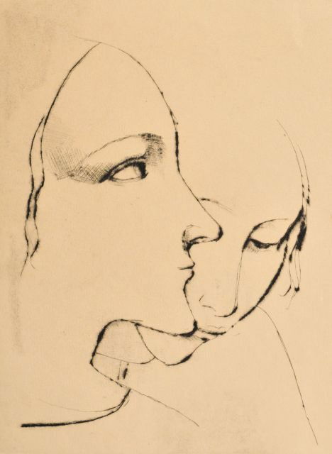 Karl Hofer (1878-1955) Zwei Madchenkopfe (Two Head: Karl Hofer (1878-1955) Zwei Madchenkopfe (Two Heads), Dry point etching, Numbered 187 and signed lower right in pencil. Height: 9.25 Width: 7
