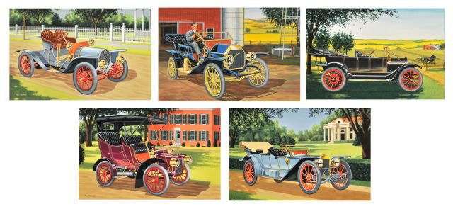 Paul Maxwell (20th Century) Five Classic Cars, Gou: Paul Maxwell (20th Century) Five Classic Cars, Gouache on paper, Each signed. Height: 9.5 Width: 14.5