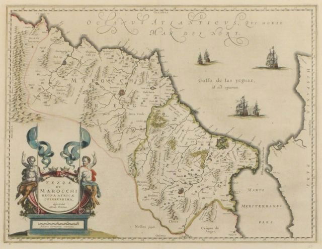 An Abraham Ortelius (1528-1598) Map of Fezzae and: An Abraham Ortelius (1528-1598) Map of Fezzae and Morocco, 1570, From 'Theatrum Orbis Terrarum,' Antwerp, 1570, hand colored (20th Century). Widely considered the first modern atlas. Height: 15 Width:
