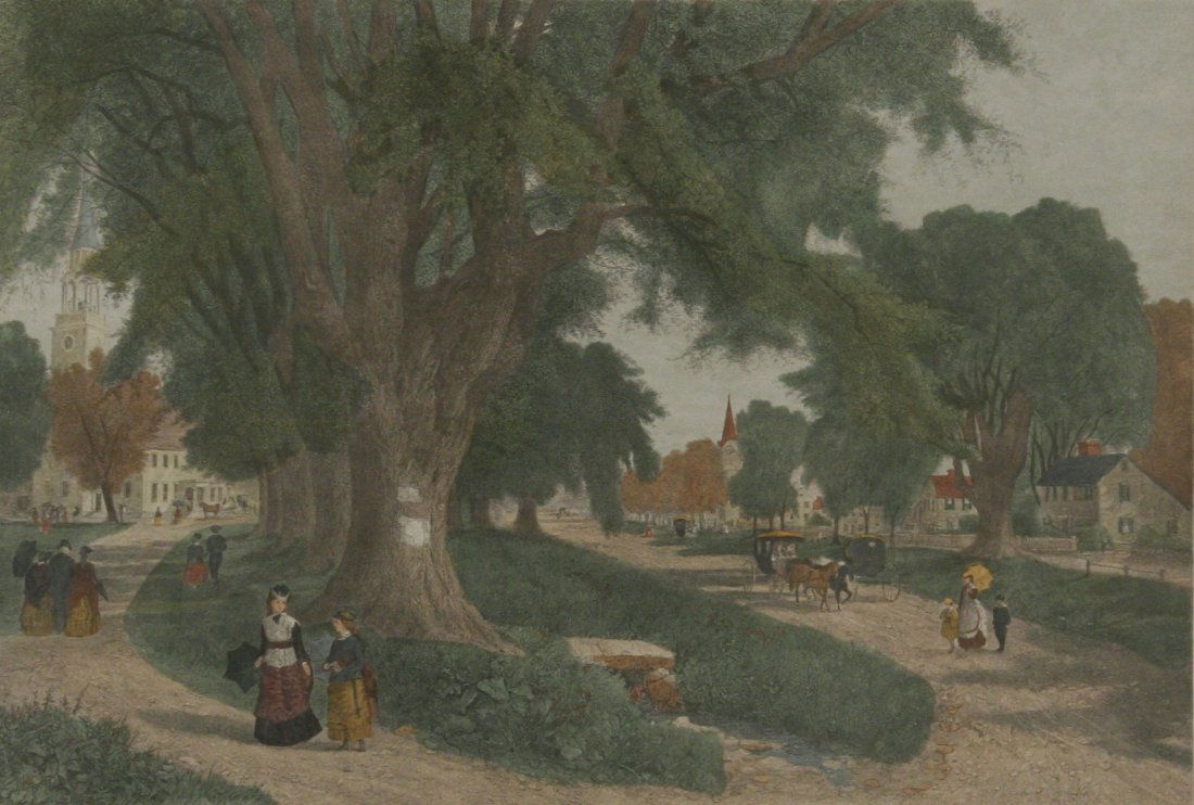 After Albert Fitch Bellows (1829-1883) The Village: After Albert Fitch Bellows (1829-1883) The Village Elms, Color lithograph. Height: 17.5 Width: 25.75