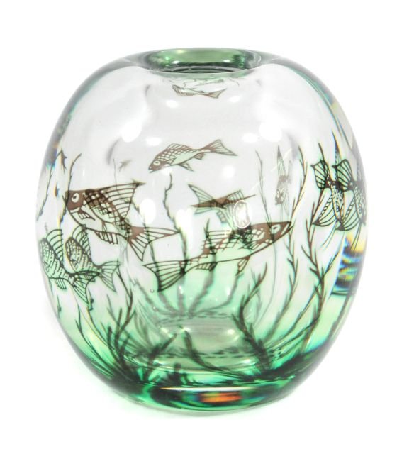 An Orrefor Blown Glass Vase by Edward Hald.: An Orrefor Blown Glass Vase by Edward Hald. Height: 5 Width: 4.5