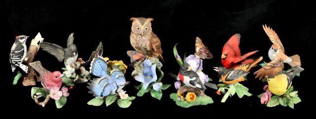 A Large Collection of Lenox "Garden Collection" Po: A Large Collection of Lenox ""Garden Collection"" Porcelain Figurines of Birds and Butterflies. Largest: h: 6.25 in.