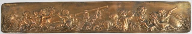 Artist Unknown (19th Century) Putti Amongst the Ar: Artist Unknown (19th Century) Putti Amongst the Arts and Sciences, Bronze relief plaque, Signed illegibly upper right. Height: 4 Width: 23