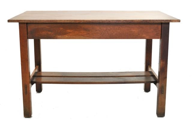 A Stickley Brothers Oak Library Table, 20th Centur: A Stickley Brothers Oak Library Table, 20th Century, With original ""Quaint Furniture Stickley Bros. Co. Grand Rapids Mich."" label. Height: 30 Width: 48 Depth: 30