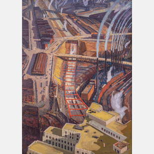 William C. Grauer (American, 1896-1985): William C. Grauer (American, 1896-1985) Industrial Cleveland, Oil on canvas, Signed lower right. Framed dimensions: H: 54 3/4 x W: 40 1/2 in. H: 50 W: 36 in.