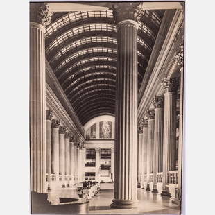 Margaret Bourke-White (American, 1904-1971): Margaret Bourke-White (American, 1904-1971) Union Trust Lobby, Silver gelatin print on fiber based paper, Signed on mat lower right in pencil. Framed dimensions: H: 21 1/8 in. x W: 15 1/8 in. 