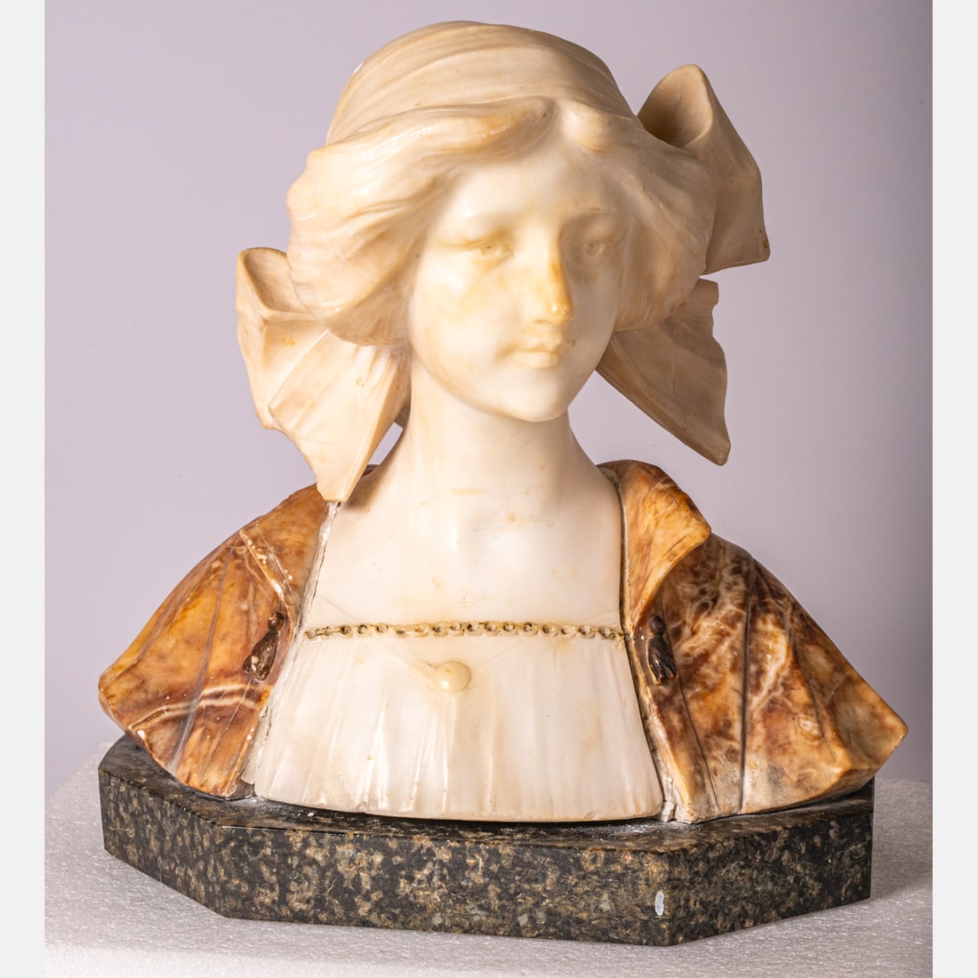Italian Carved Marble and Alabaster Bust of a Lady (1 of 7)