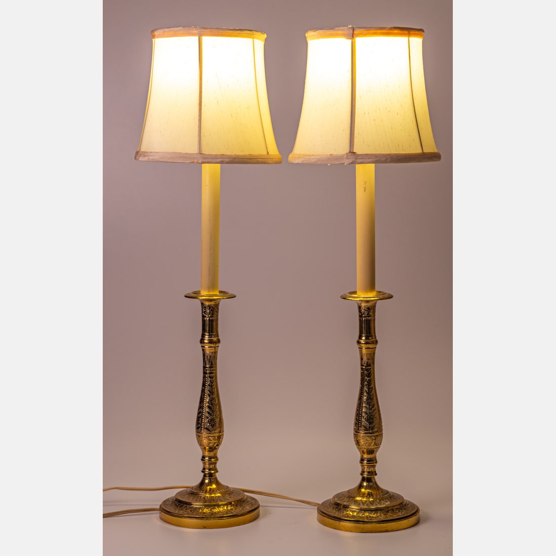 Pair of Anglo Indian Brass Candle Stick Form Table Lamps (1 of 4)