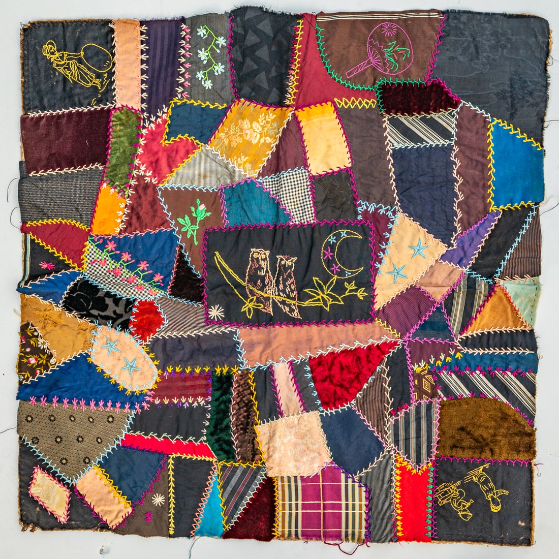 Victorian Embroidered Crazy Quilt Fragment (1 of 4)