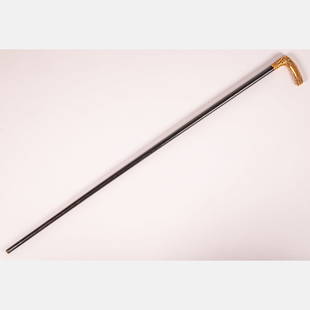 Victorian Gold Plated Walking Cane: A Victorian Gold Plated Walking Cane, 19th Century, Inscribed to J.N. Hough from the Board of Education. Maker's mark T.D&V. L: 33 W: 3 1/8 in.