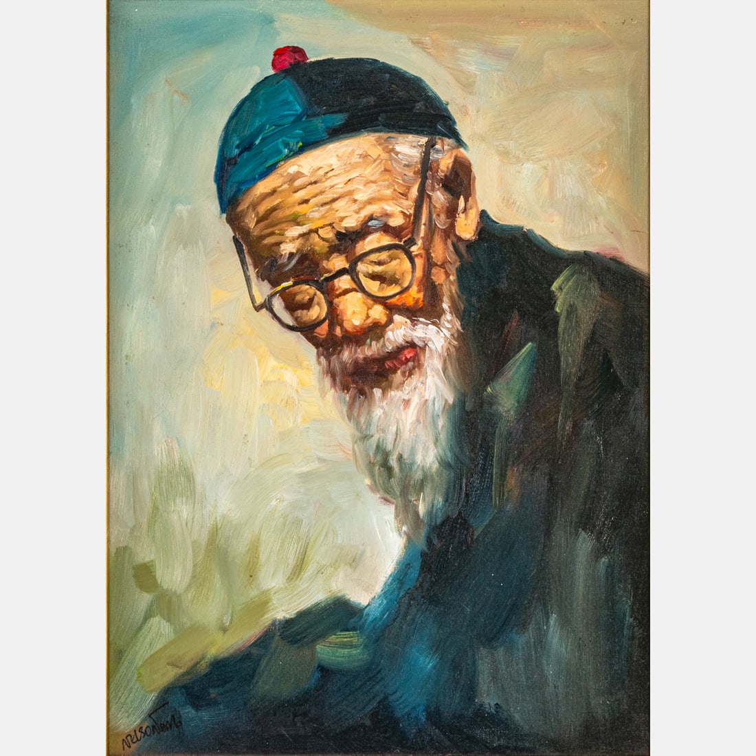 Nelson Jang (20th Century): Nelson Jang (20th Century) Portrait of a Man, Oil on canvas, Signed lower left. Framed dimensions: H: 26 x W: 20 in. H: 24 W: 17 1/2 in.