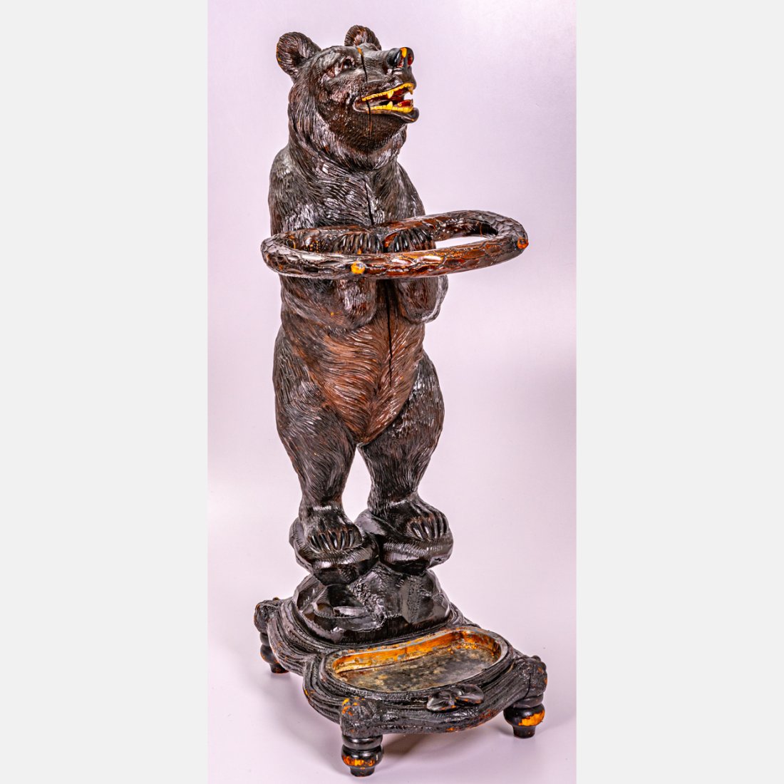 Black Forest Carved Walnut Umbrella Stand (1 of 7)