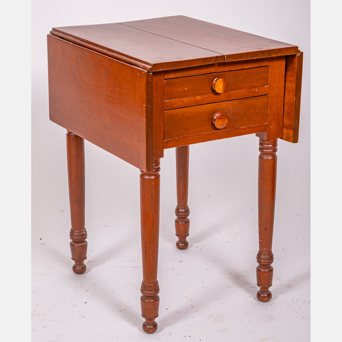 American Cherry Oak and Pine Two Drawer Drop Leaf Work Table (1 of 5)