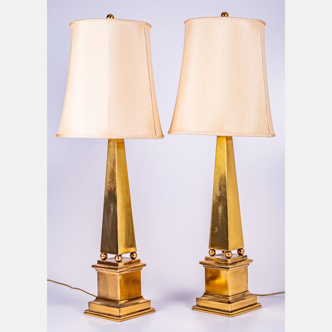 Pair of Neoclassical Style Brass Plated Obelisk Form Table Lamps (1 of 4)