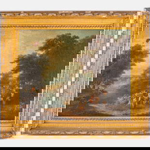 Continental School (18th Century): Continental School (18th Century) Spring Landscape with Figures, Oil on canvas, Unsigned. Framed dimensions: H: 24 1/4 x W: 28 in. H: 18 W: 22 in.