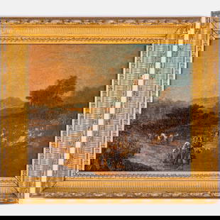Continental School (18th Century): Continental School (18th Century) Landscape with Figures, Oil on canvas, Unsigned. Framed dimensions: H: 24 1/4 x W: 28 in. H: 18 W: 22 in.