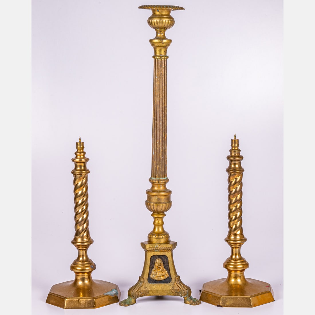 Three Brass Prickets/Altar Candlesticks (1 of 5)