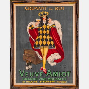 Leonetto Cappiello Lithograph Poster: Leonetto Cappiello (Italian/French, 1875-1942) Cremant du Roi, Veuve Amiot, 1922, Lithograph poster. Publisher: Les Nouvelles Affiches Cappiello Atelier D'Art Devambez 32, Rue Beaujon, Paris Framed di