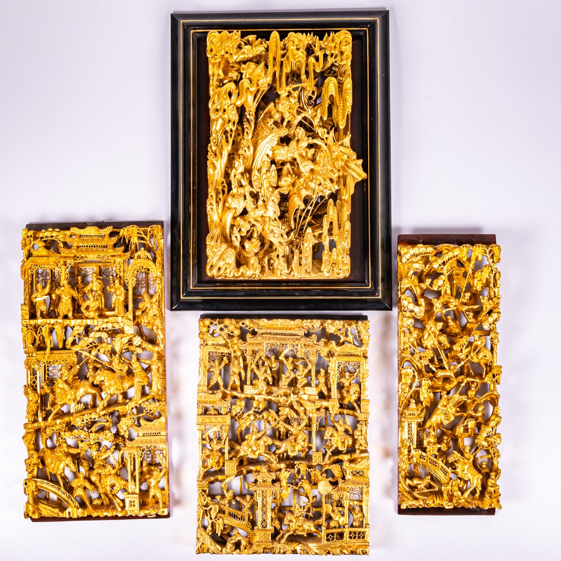 Four Chinese Gilt Carved Architectural Panels (1 of 6)