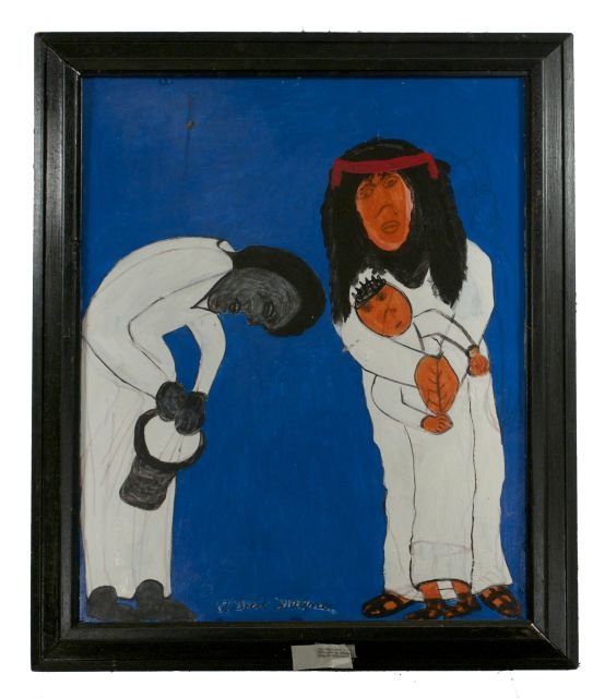 Reverend Albert Wagner (1924 - 2006) The Indians an: Reverend Albert Wagner (1924 - 2006) The Indians and The Ethiopian, Mixed media including acrylic paint, ink, oil stick, and graphite on cardboard, Signed bottom center. Height: 36 Width: 29 Shipping 