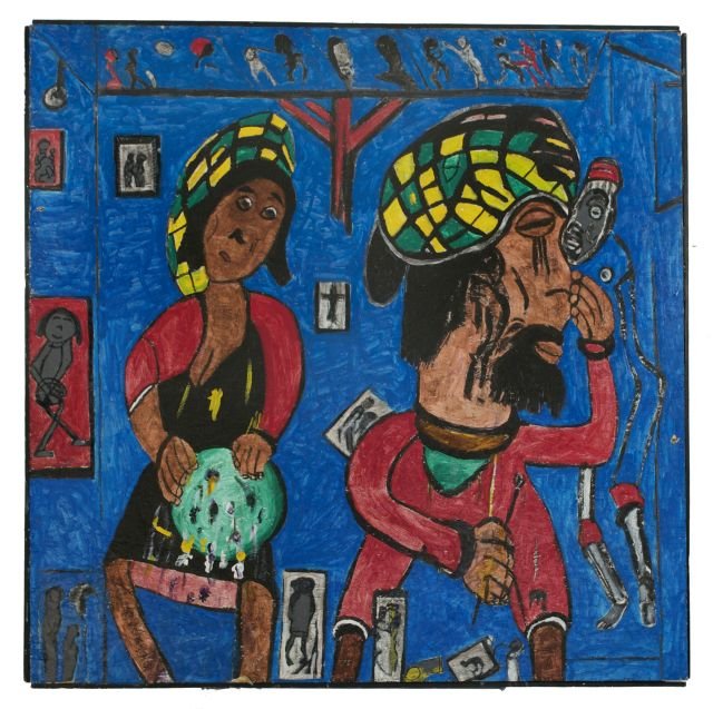 Reverend Albert Wagner (1924 - 2006) The Artist,: Reverend Albert Wagner (1924 - 2006) The Artist, Mixed media including acrylic paint, ink, oil stick, and graphite on chipboard, Unsigned. Height: 48.5 Width: 48.5 Shipping Notes: ** Please inquire ab