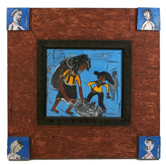Reverend Albert Wagner (1924 - 2006) My Time Is No: Reverend Albert Wagner (1924 - 2006) My Time Is Now, Mixed media on including acrylic paint, ink, oil stick, and graphite chipboard, Signed in central image and at all four corners. Height: 48 Width: 