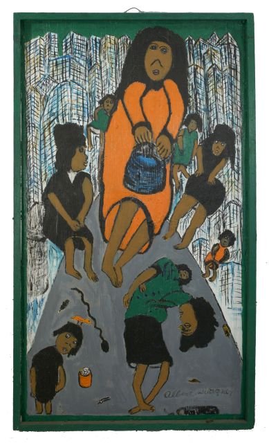 Reverend Albert Wagner (1924 - 2006) Down Old Dirt: Reverend Albert Wagner (1924 - 2006) Down Old Dirt Road, Mixed media including acrylic paint, ink, oil stick, and graphite on plywood, Signed lower right. Height: 46 Width: 26.5 Shipping Notes: ** Ple