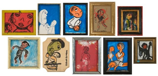 Reverend Albert Wagner (1924 - 2006) A Collection : Reverend Albert Wagner (1924 - 2006) A Collection of Ten Artworks, Various media including acrylic paint, ink, oil stick, and graphite, Comprising of: "Smiles," mixed media on cardboard, signed bottom