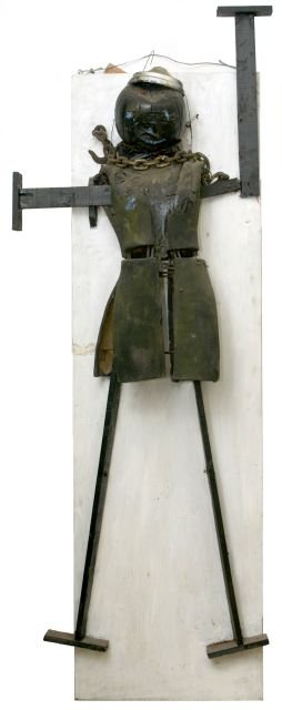 Reverend Albert Wagner (1924 - 2006) Untitled,: Reverend Albert Wagner (1924 - 2006) Untitled, Assembled sculpture, Comprising of plywood with a dress form, lumber, acrylic paint, and other found objects. Height: 88 Width: 35 Depth: 11 Shipping Not